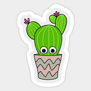 Cute Cactus Design #303: Round Cactus In Pot Sticker